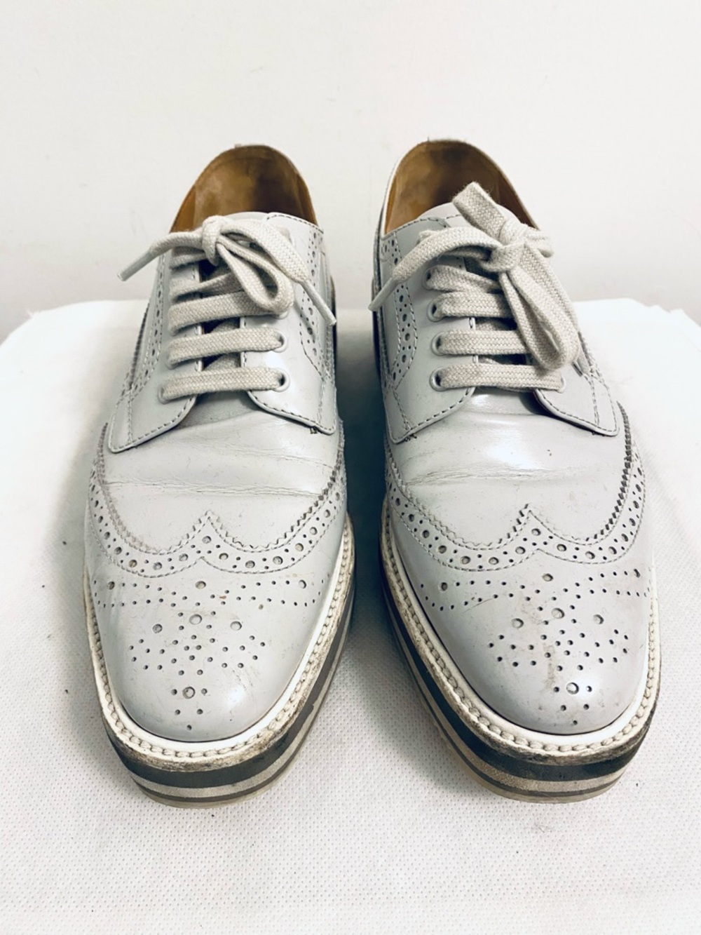 <SOlD before live show> Prada Grey Leather Platform Shoes
